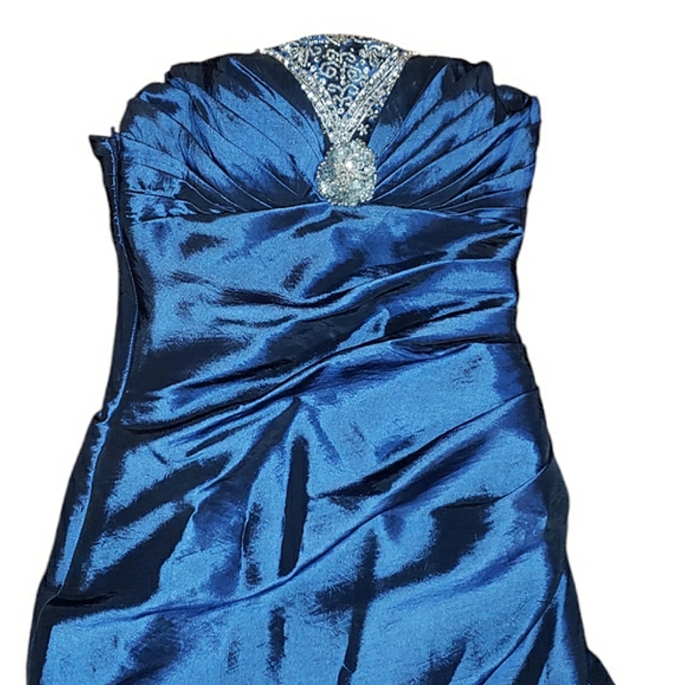 Jump Apparel Strapless Sequins Blue Colorshift Fit & Flare A-Line Long Dress 3/4 - Picture 3 of 17